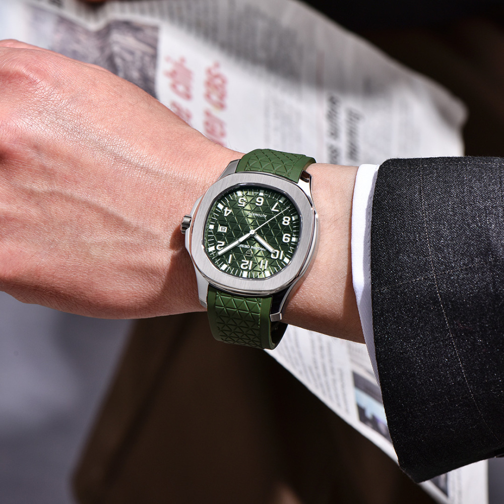 PAGANI DESIGN PD-YS031 Automatic Men's Watch New Stainless Steel Mechanical Wrist Watch for Men, 100M Waterproof, Synthetic Sapphire Dial Glass, Rubber Strap