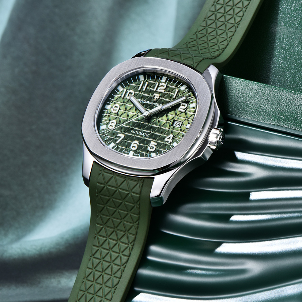 PAGANI DESIGN PD-YS031 Automatic Men's Watch New Stainless Steel Mechanical Wrist Watch for Men, 100M Waterproof, Synthetic Sapphire Dial Glass, Rubber Strap