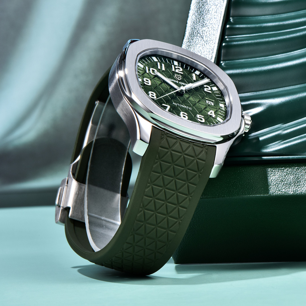 PAGANI DESIGN PD-YS031 Automatic Men's Watch New Stainless Steel Mechanical Wrist Watch for Men, 100M Waterproof, Synthetic Sapphire Dial Glass, Rubber Strap