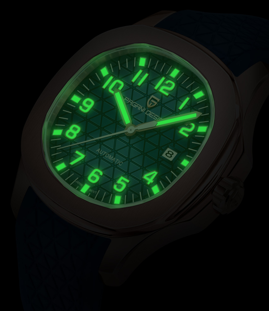 PAGANI DESIGN PD-YS031 Automatic Men's Watch New Stainless Steel Mechanical Wrist Watch for Men, 100M Waterproof, Synthetic Sapphire Dial Glass, Rubber Strap