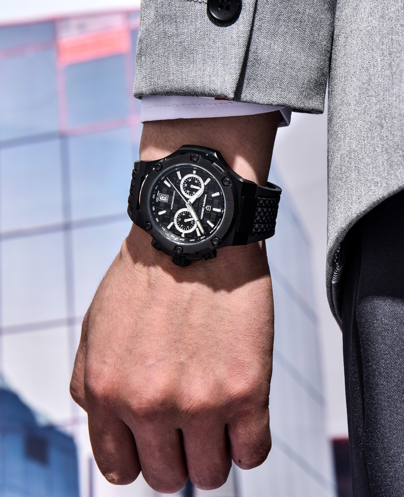 PAGANI DESIGN PD-YS032 Chronograph Quartz Men's Watch 44MM Stainless Steel Sports Wrist Watch for Men, Synthetic Sapphire Dial Glass (AR), Fluororubber Strap