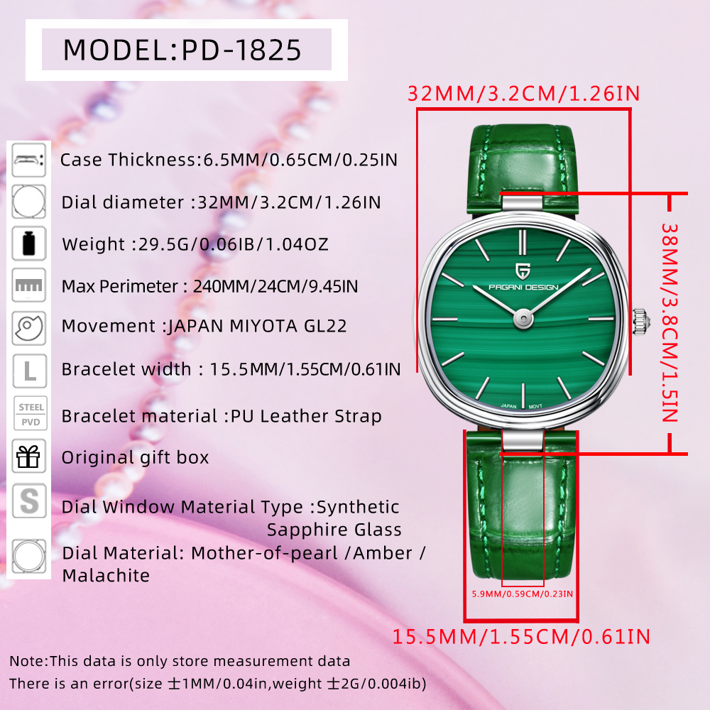 PAGANI DESIGN New Women's Watch 32mm Stainless Steel Quartz Watch for Woman, 50M Waterproof, Leather Watchband