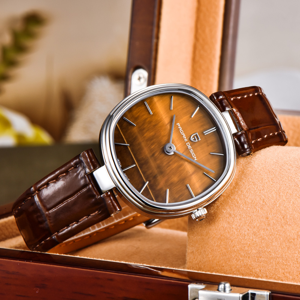 PAGANI DESIGN New Women's Watch 32mm Stainless Steel Quartz Watch for Woman, 50M Waterproof, Leather Watchband