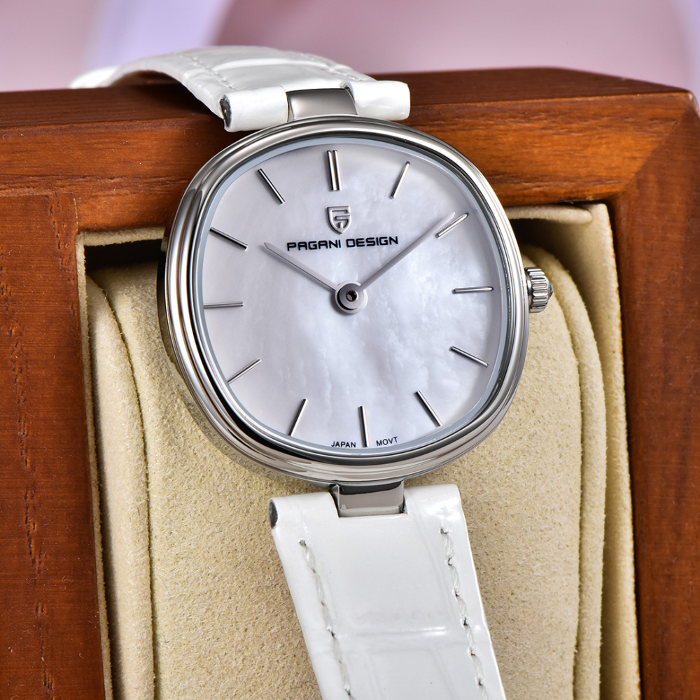 PAGANI DESIGN New Women's Watch 32mm Stainless Steel Quartz Watch for Woman, 50M Waterproof, Leather Watchband