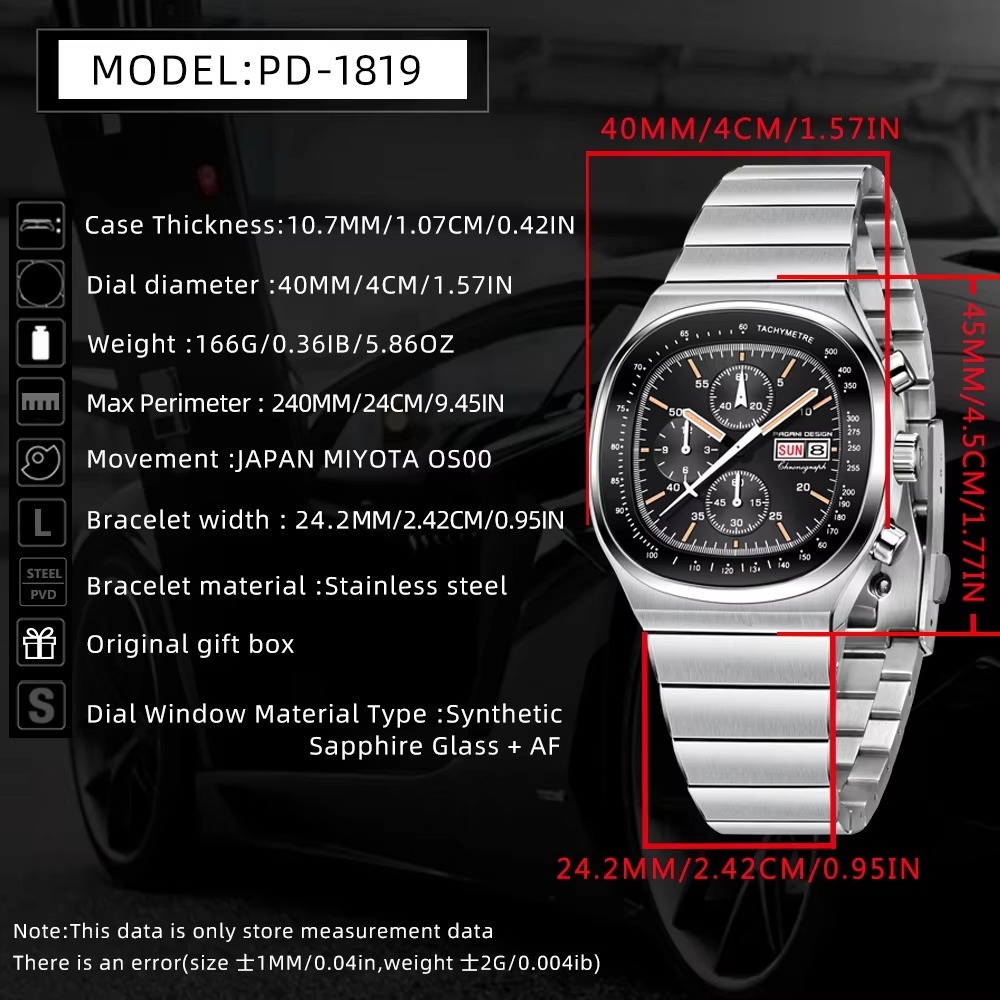 PAGANI DESIGN PD-1819 New Chronograph Quartz Watch 40mm Stainless Steel 100M Waterproof Wristwatch