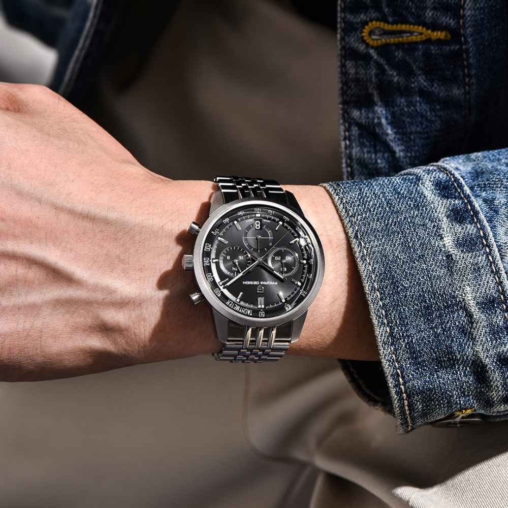 PAGANI DESIGN PD-1827 New Men's Chronograph Quartz Watch full Stainless Steel 100M Waterproof Sports Wrist Watch for Men