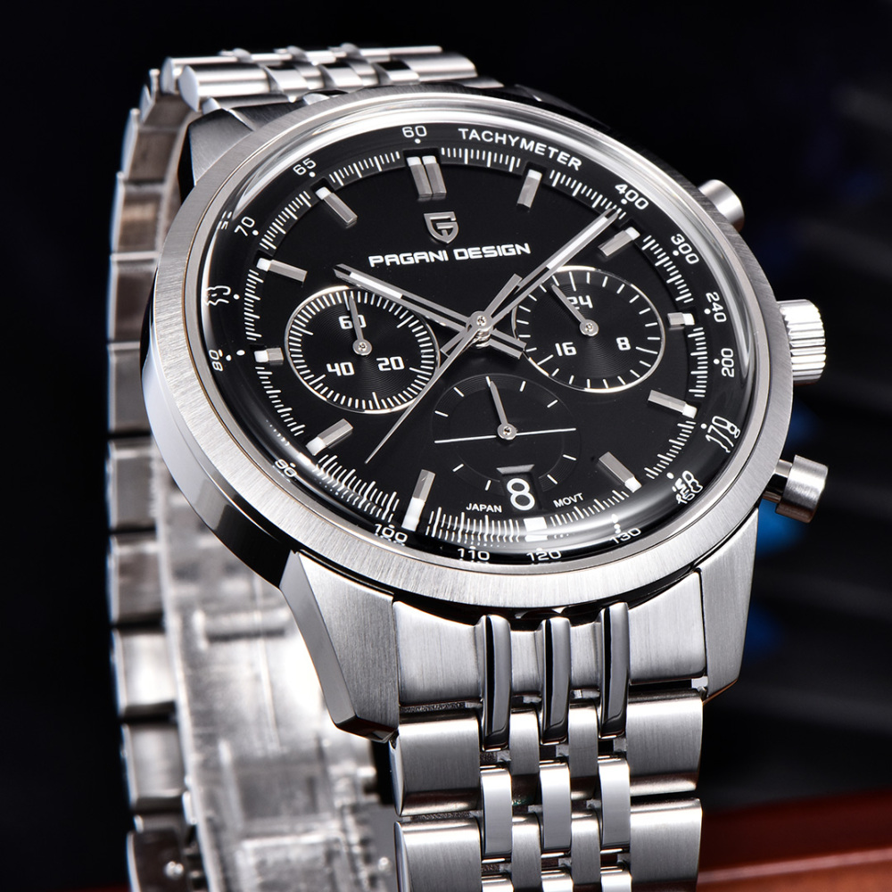 PAGANI DESIGN PD-1827 New Men's Chronograph Quartz Watch full Stainless Steel 100M Waterproof Sports Wrist Watch for Men