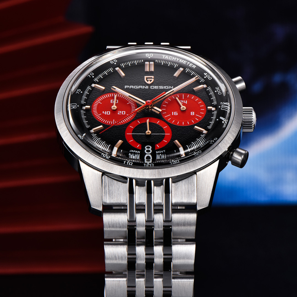 PAGANI DESIGN PD-1827 New Men's Chronograph Quartz Watch full Stainless Steel 100M Waterproof Sports Wrist Watch for Men