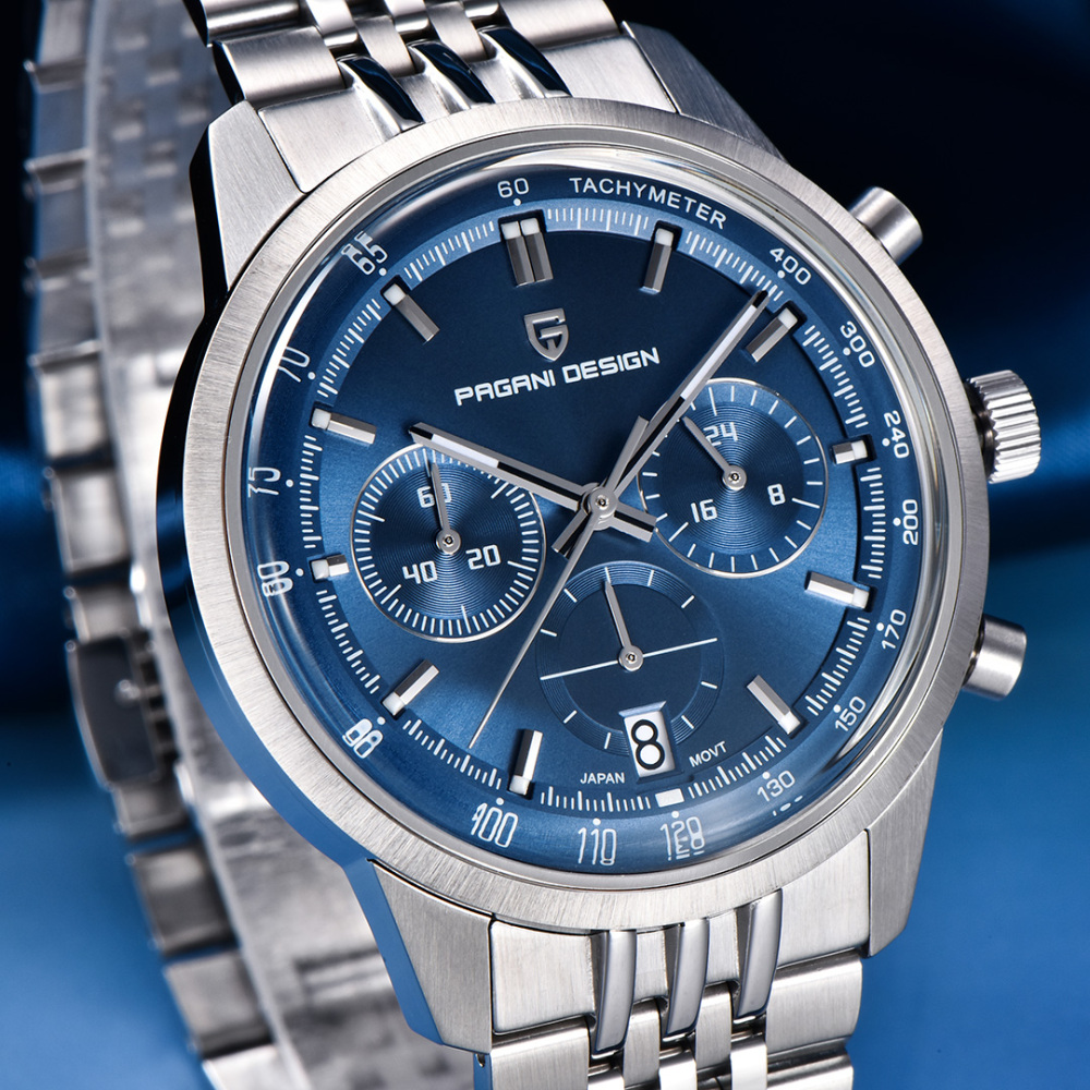 PAGANI DESIGN PD-1827 New Men's Chronograph Quartz Watch full Stainless Steel 100M Waterproof Sports Wrist Watch for Men