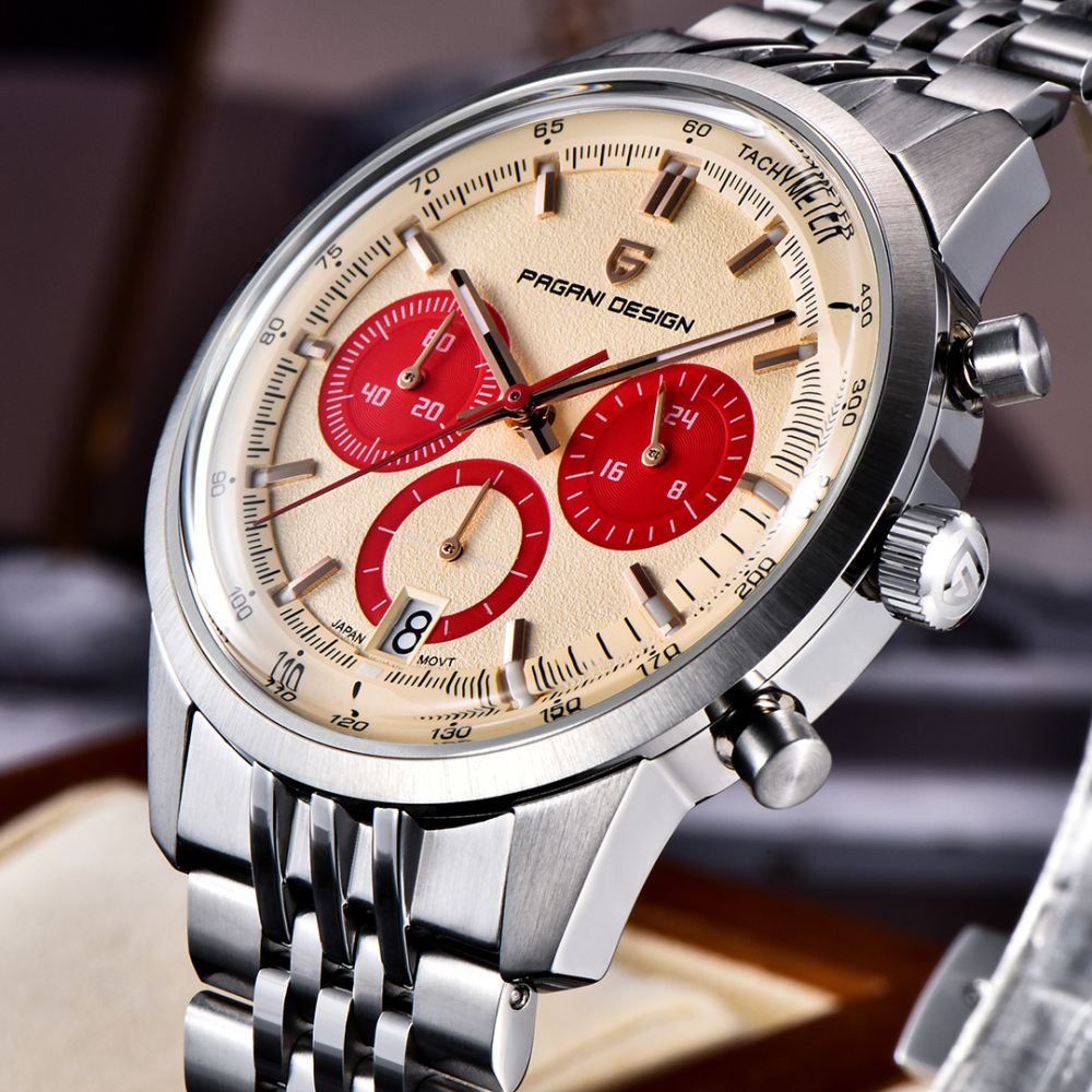 PAGANI DESIGN PD-1827 New Men's Chronograph Quartz Watch full Stainless Steel 100M Waterproof Sports Wrist Watch for Men