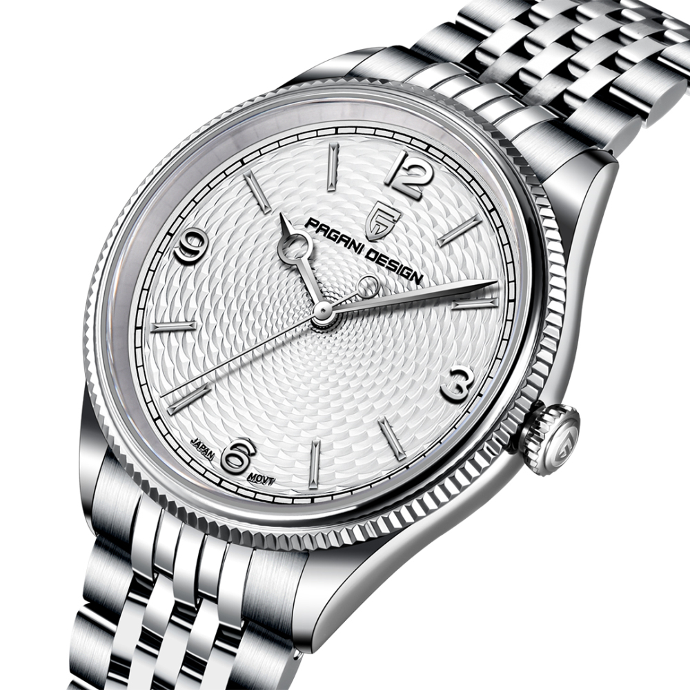 PAGANI DESIGN PD-1828 Minimalist Men's Watch Stainless Steel Causal Quartz Watch for Men, Synthetic Sapphire Dial Glass