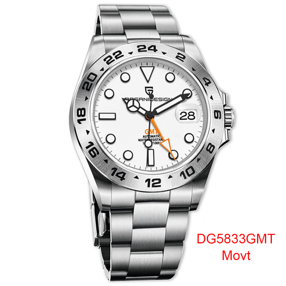 PAGANI DESIGN PD1762 Men's Automatic Watches 40mm Stainless Steel 100M Waterproof Wrist Watches with Pearl DG5833GMT Mechanical Movement
