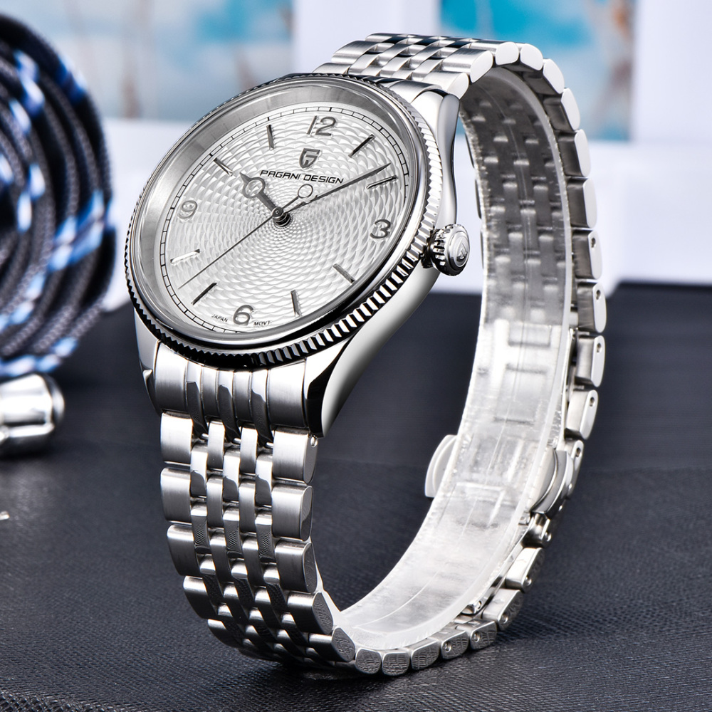 PAGANI DESIGN PD-1828 Minimalist Men's Watch Stainless Steel Causal Quartz Watch for Men, Synthetic Sapphire Dial Glass