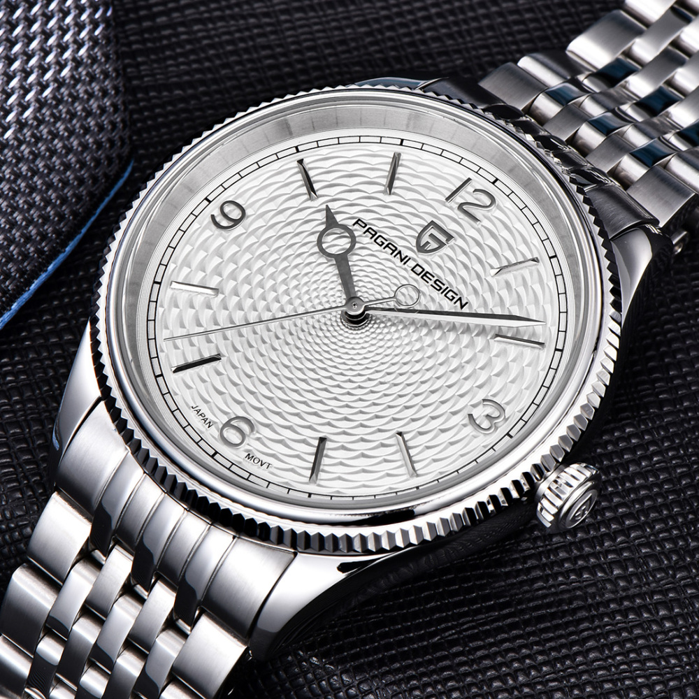 PAGANI DESIGN PD-1828 Minimalist Men's Watch Stainless Steel Causal Quartz Watch for Men, Synthetic Sapphire Dial Glass