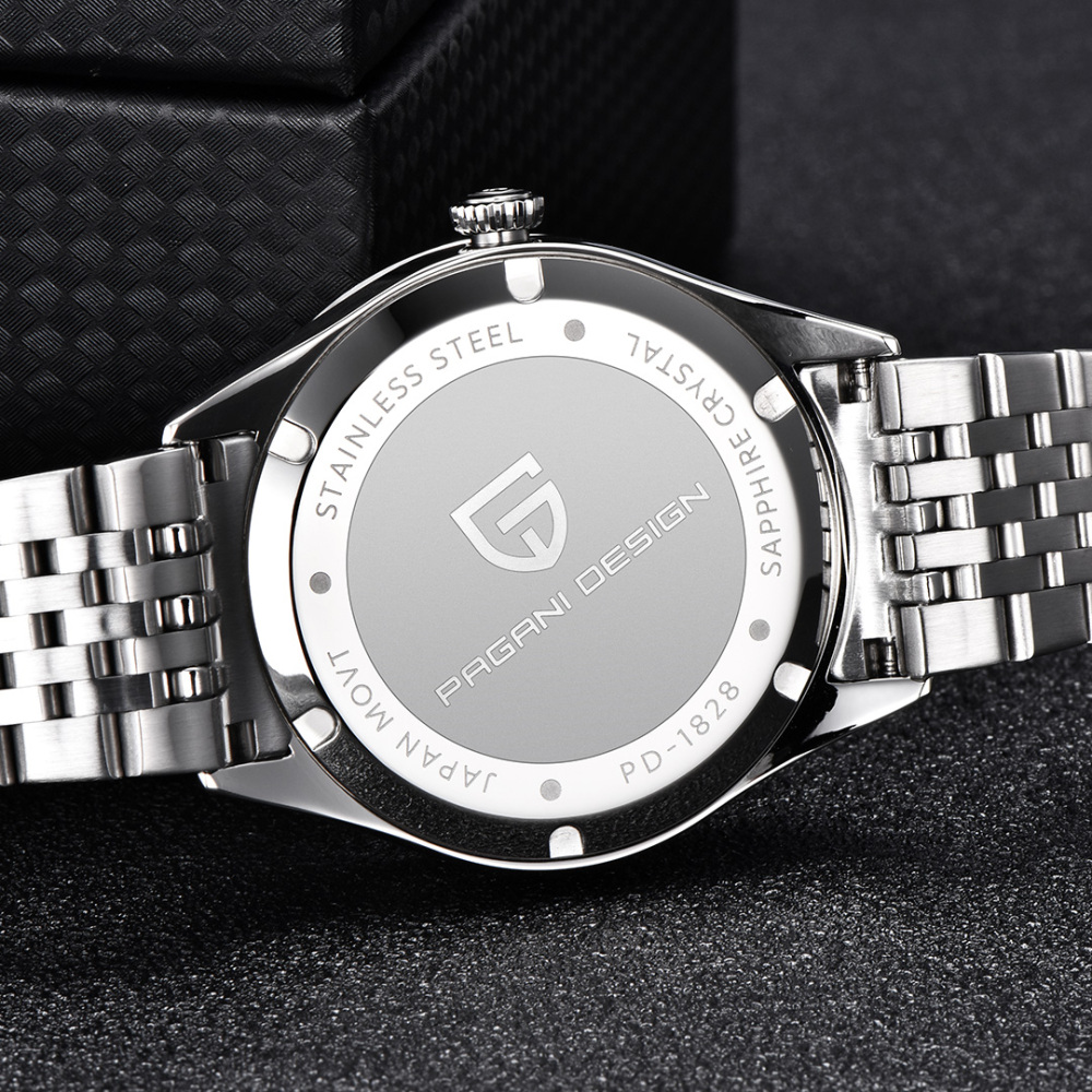 PAGANI DESIGN PD-1828 Minimalist Men's Watch Stainless Steel Causal Quartz Watch for Men, Synthetic Sapphire Dial Glass