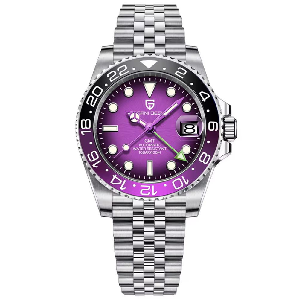 PAGANI DESIGN PD-1662 Men's Watches Automatic GMT Mechanical Stainless Steel Waterproof Wrist Watch for Men Jubilee Bracelet Sapphire Glass