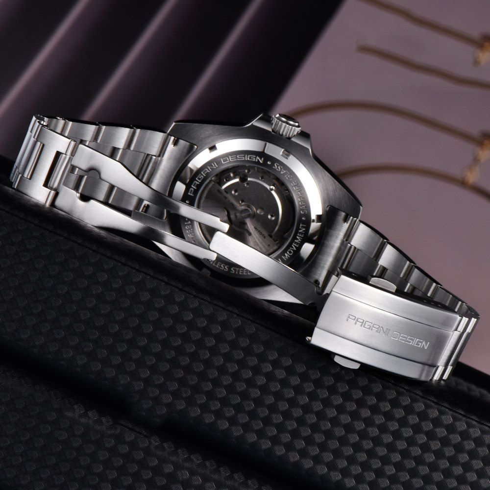 PAGANI DESIGN PD-1839 New Automatic Men's Watch Full Stainless Steel Waterproof Diving Wrist Watch for Men, Synthetic Sapphire Dial Glass