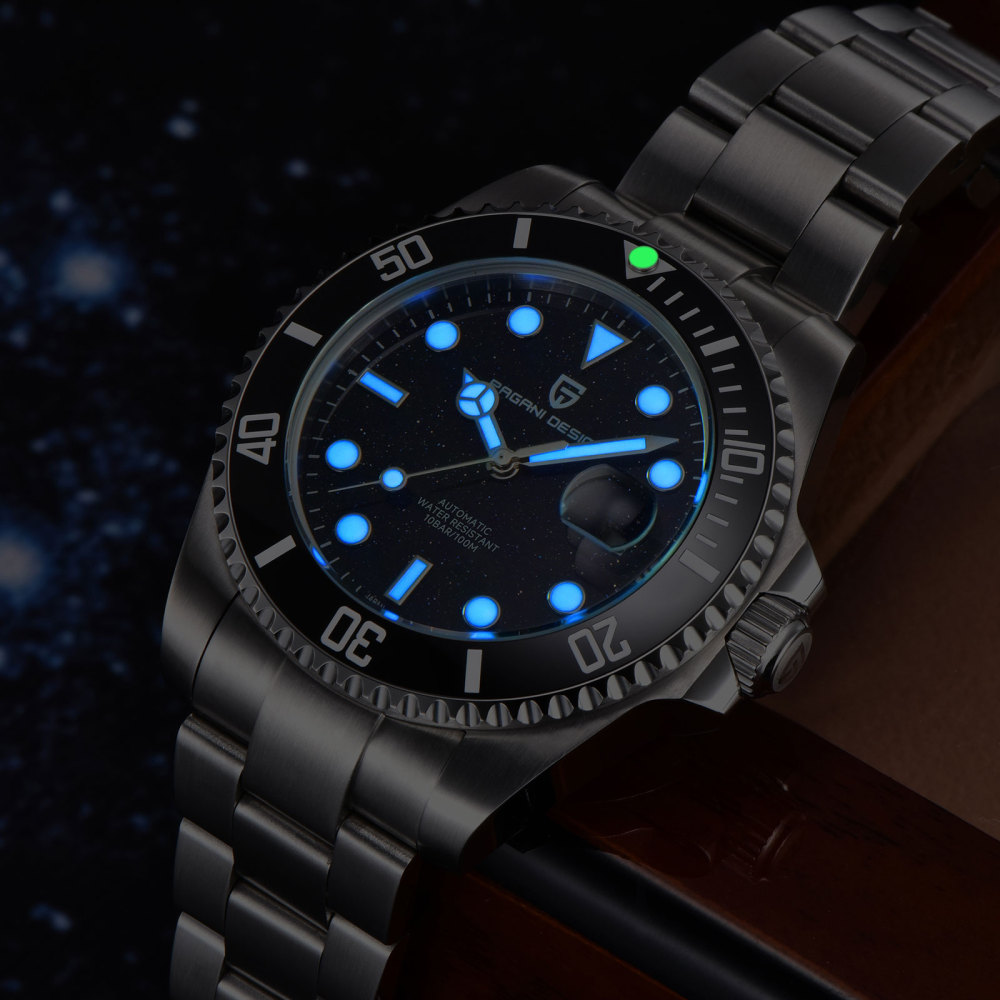 PAGANI DESIGN PD-1839 New Automatic Men's Watch Full Stainless Steel Waterproof Diving Wrist Watch for Men, Synthetic Sapphire Dial Glass