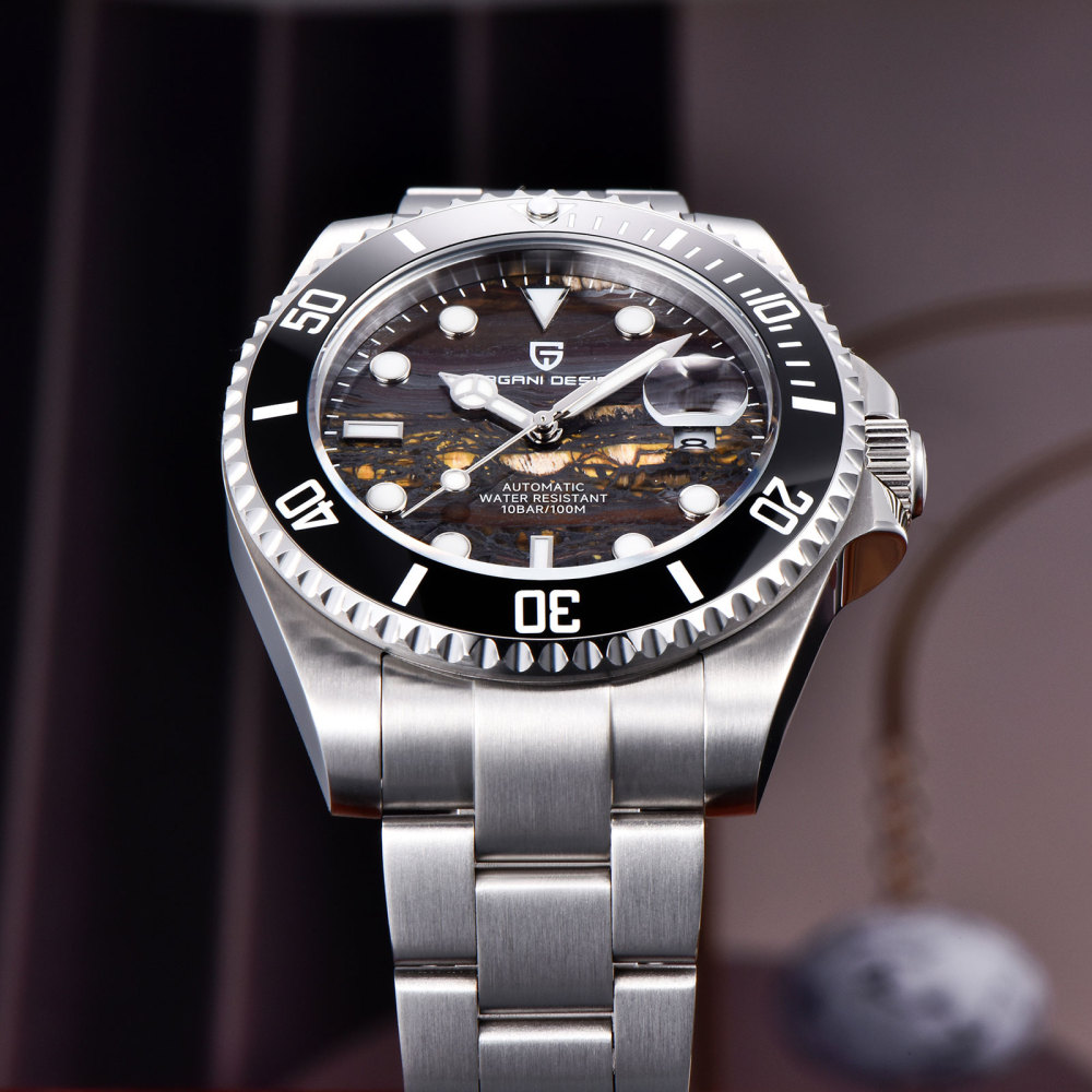 PAGANI DESIGN PD-1839 New Automatic Men's Watch Full Stainless Steel Waterproof Diving Wrist Watch for Men, Synthetic Sapphire Dial Glass