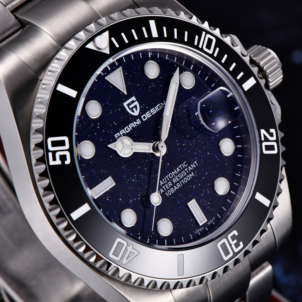 PAGANI DESIGN PD-1839 New Automatic Men's Watch Full Stainless Steel Waterproof Diving Wrist Watch for Men, Synthetic Sapphire Dial Glass