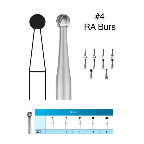 Dental RA 4 Round Carbide Bur for Slow Speed Latch Type 10Pcs/Pack