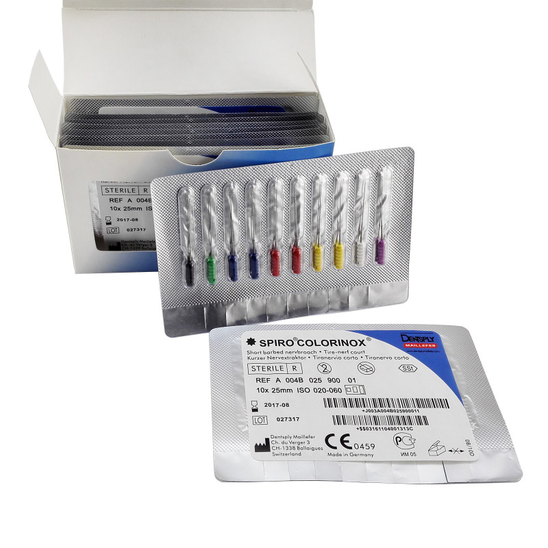 Expired Dentsply Maillefer Dental Spiro Colorinox Short Barbed Nervbroach Hand Use Files