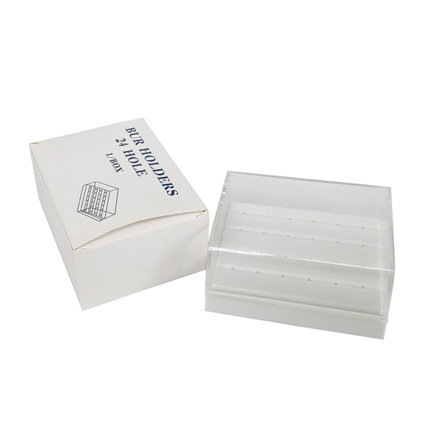24 Holes Dental Burs Drill Holder Stand Block Disinfection Case Plastic White