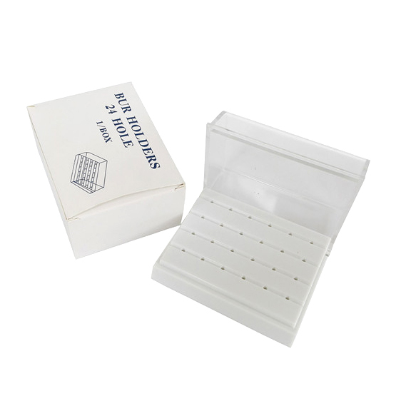 24 Holes Dental Burs Drill Holder Stand Block Disinfection Case Plastic White