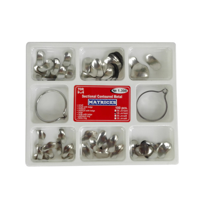 100Pcs Dental Matrix Sectional Contoured Metal Matrices Full Kit No.1.398