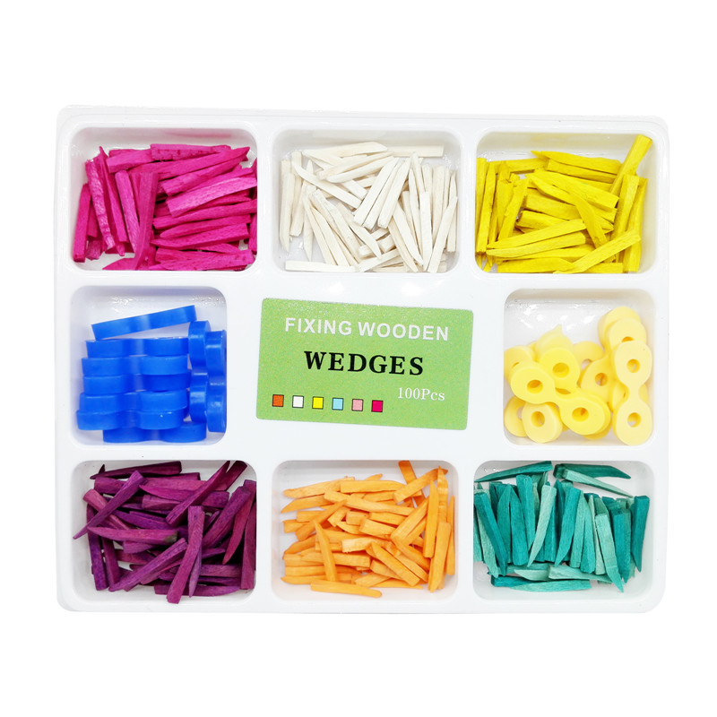 Dental Colored Elastic Fixing Wedges+ Dental Full Set Of Fixing Wooden Wedges