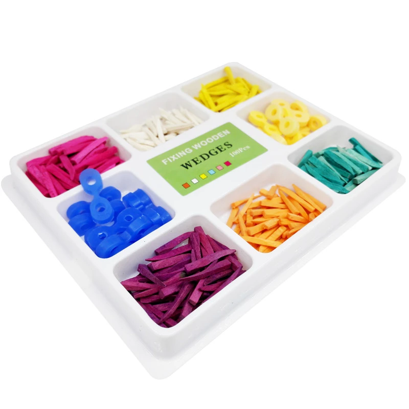 Dental Colored Elastic Fixing Wedges+ Dental Full Set Of Fixing Wooden Wedges