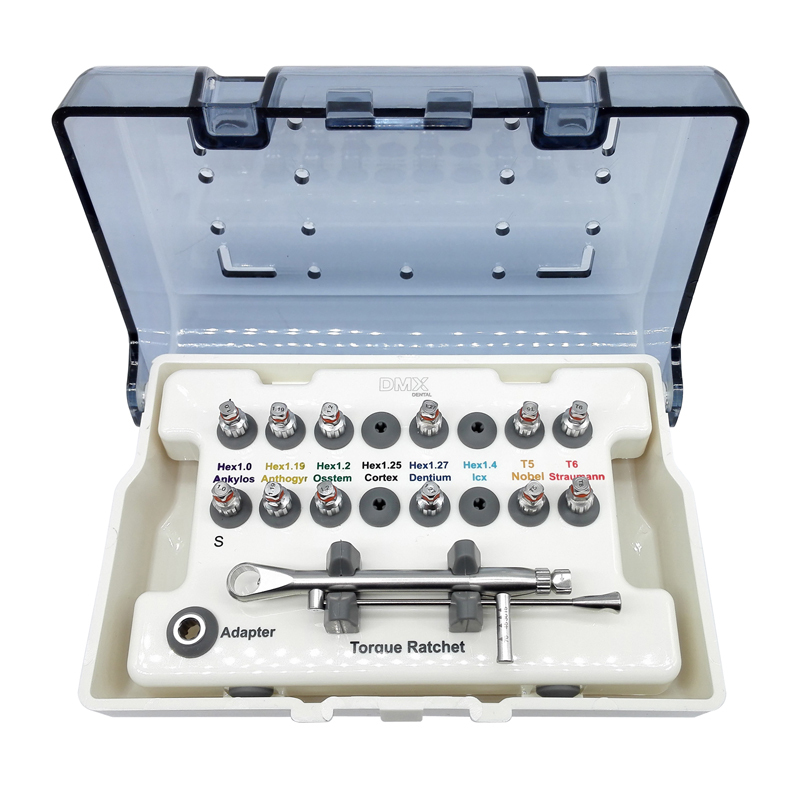 DMX-DENTAL Implant Torque Wrench Ratchet 10-70NCM with 12 Drivers & Wrench Kits Box