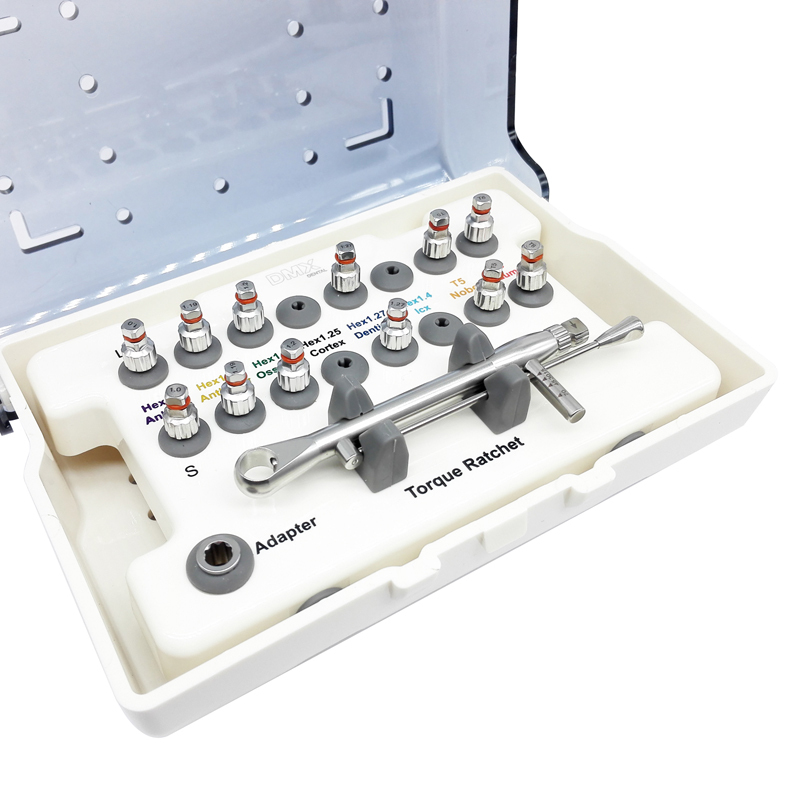 DMX-DENTAL Implant Torque Wrench Ratchet 10-70NCM with 12 Drivers & Wrench Kits Box