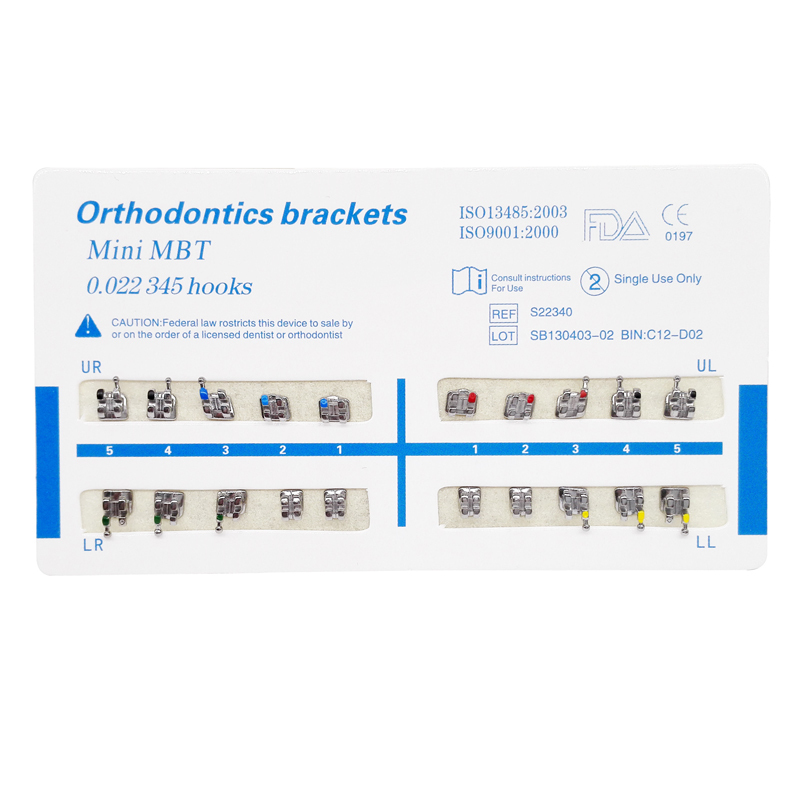 Dental Orthodontic Brackets Brace Mini MBT/Roth 0.022 Slot 345 Hooks Metal FDA