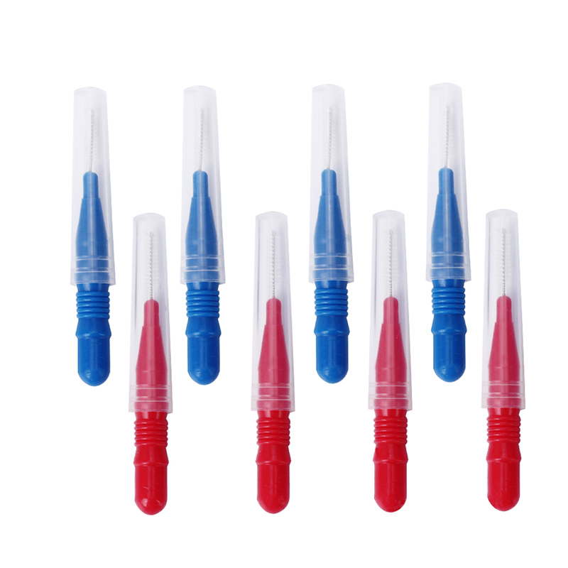 Dental Plastic Interdental Brush Floss Sticks Tooth Head Oral Hygiene Red/Blue 50 Pcs