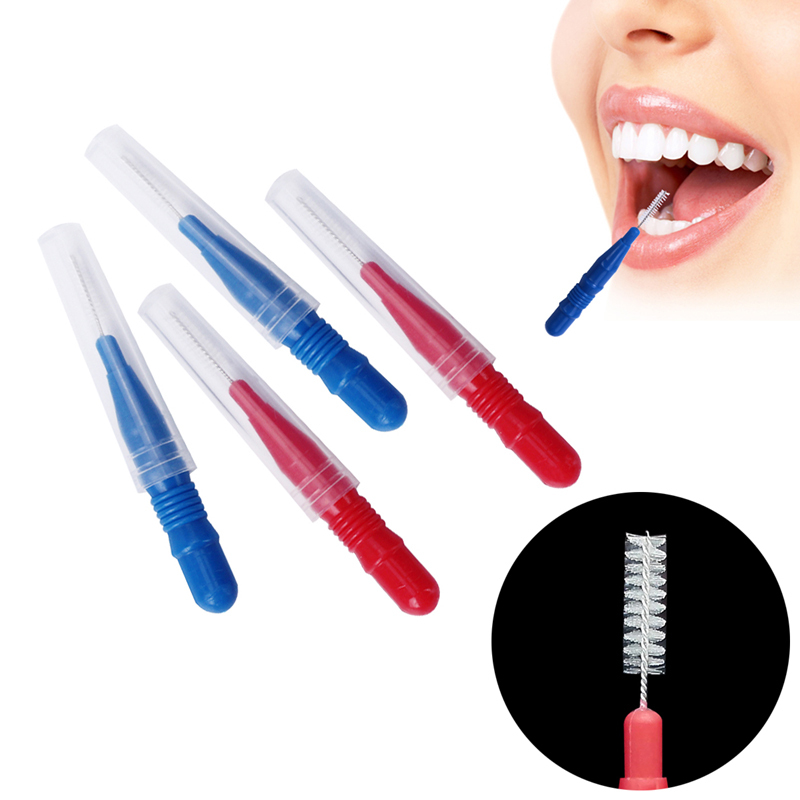 Dental Plastic Interdental Brush Floss Sticks Tooth Head Oral Hygiene Red/Blue 50 Pcs