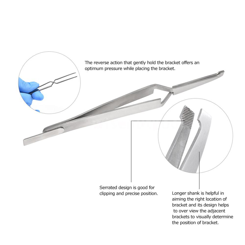 Dental Direct Bracket Holder Orthodontic Bonding Serrated Instruments Tweezers 14cm