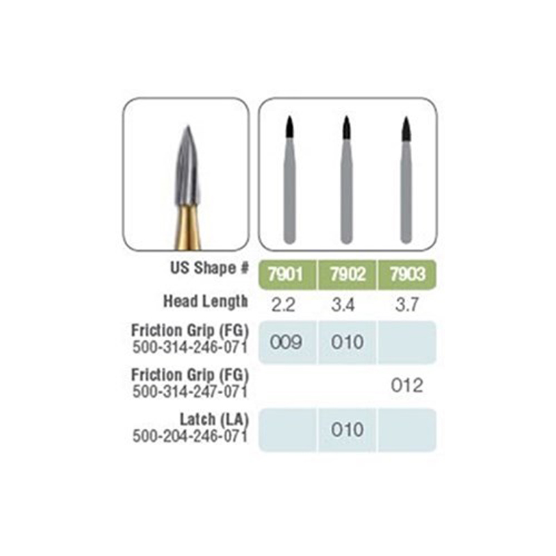 Dental Gold-Plated Carbide Trimming and Finishing Needle Burs 7901/7902/7903 For High Speed Handpiece