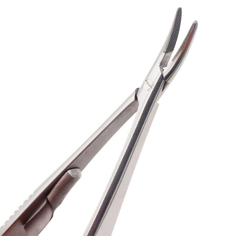 Dental Curved Forceps Needle Surgical Holder Bend Instruments Gold-Plated 16CM
