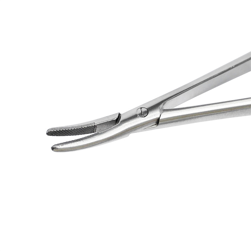 Dental Curved Forceps Needle Surgical Holder Bend Instruments Gold-Plated 16CM