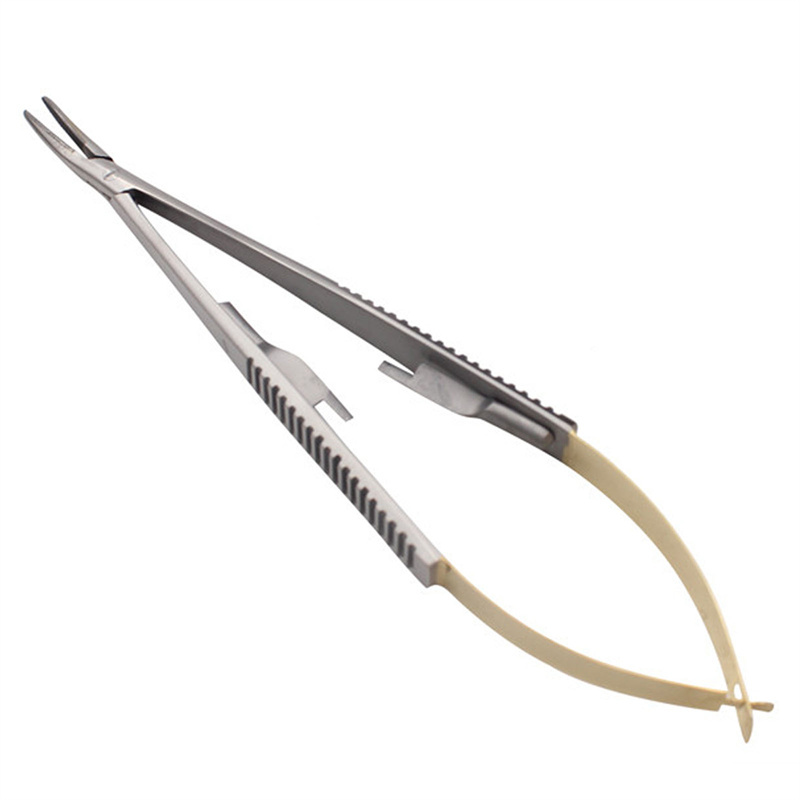 Dental Curved Forceps Needle Surgical Holder Bend Instruments Gold-Plated 16CM