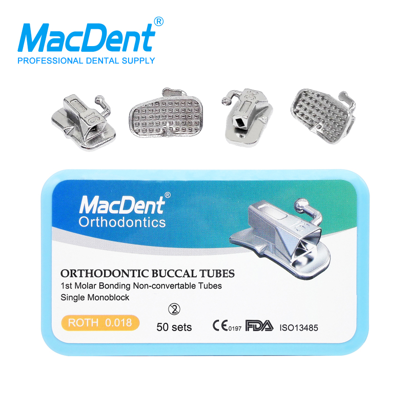 `MacDent Dental Orthodontic Buccal Tubes 1st 2nd Monoblock/Mesh Base Roth MBT 022/018