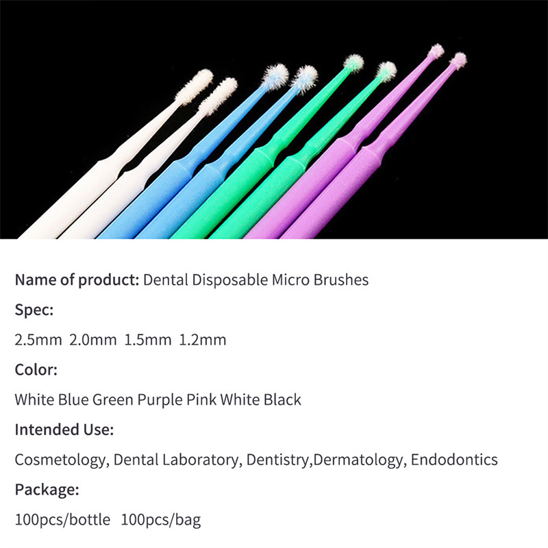 Dental Micro Applicator Single End Brushes Disposable Bendable Mascara Wand 1.2mm/1.5mm/2.0mm/2.5mm