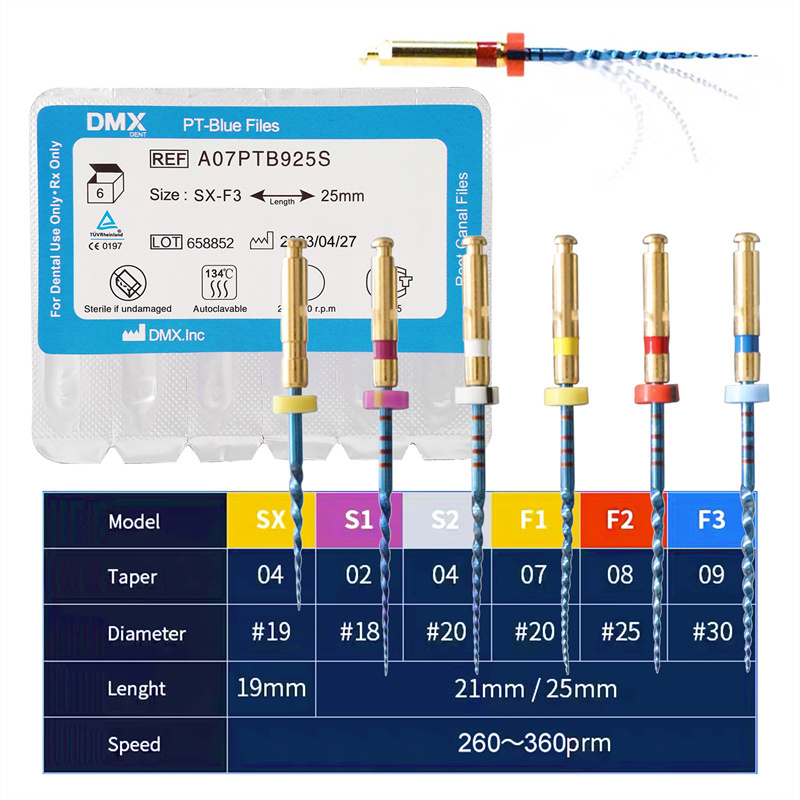 DMXDENT Dental Protaper PT-Blue Heat Activated Niti Endodontic Root Rotary Canal Files LED ENDO Motor Cordless 16:1 Contra Angle Handpiece