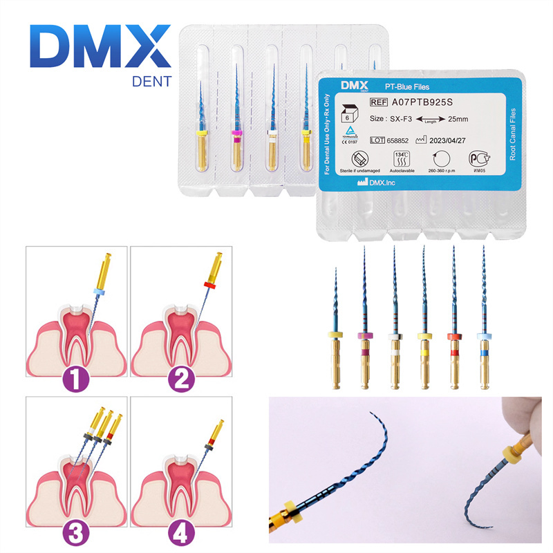 DMXDENT Dental Protaper PT-Blue Heat Activated Niti Endodontic Root Rotary Canal Files LED ENDO Motor Cordless 16:1 Contra Angle Handpiece