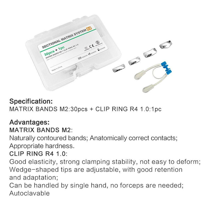 Dental Sectional Matrix System Matrices Metal Bands 30 Pcs Kit + Clip Ring Clamp