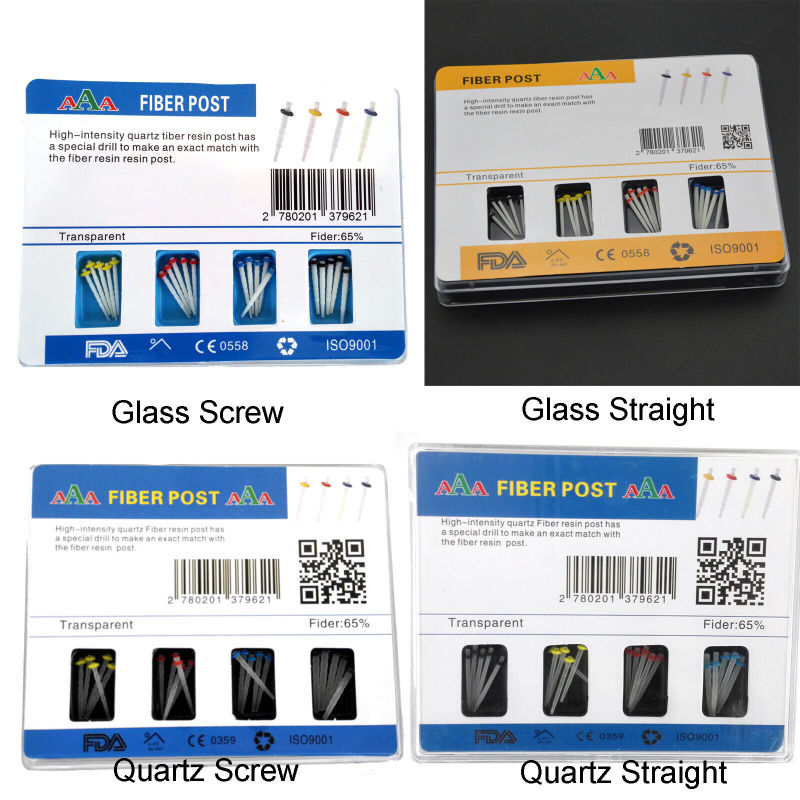 Dental AAA High-intensity Fiber Post Glass Quartz Screw Straight + 4 Drills