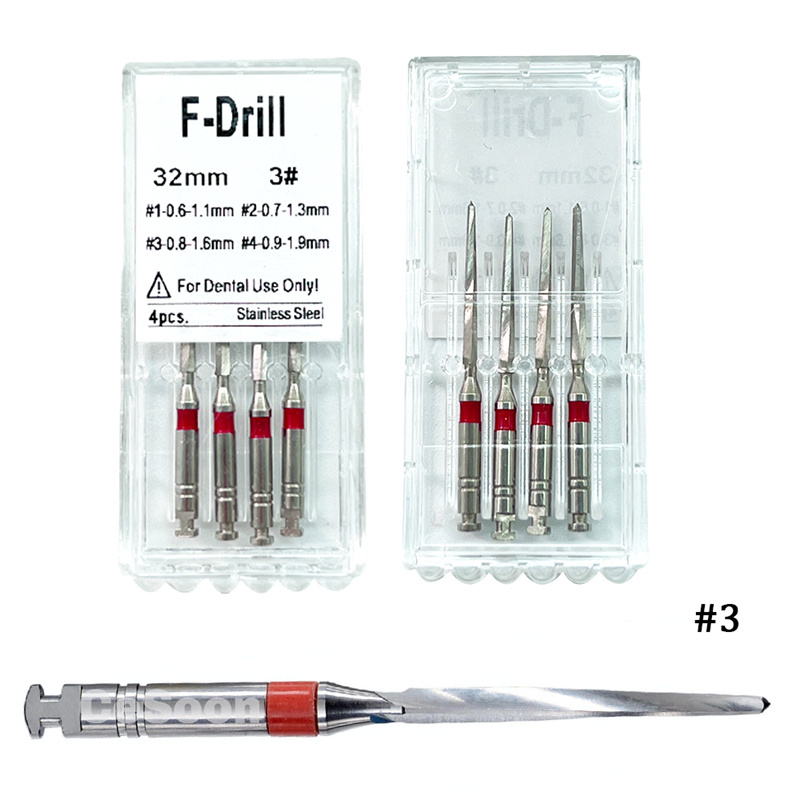 4 /PK Dental Endo Root Canal Fiber Post Drills Stainless Steel 1.1/1.3/1.6/1.9mm