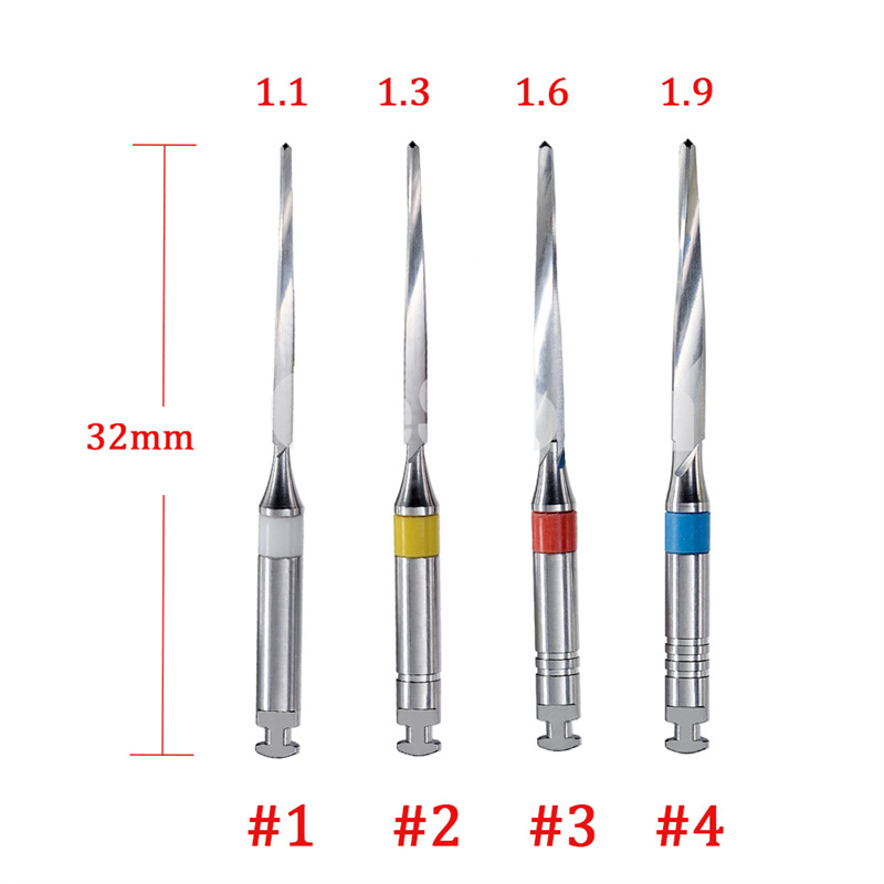 4 /PK Dental Endo Root Canal Fiber Post Drills Stainless Steel 1.1/1.3/1.6/1.9mm