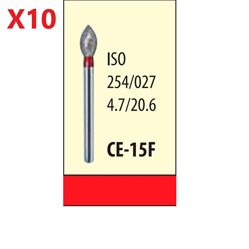 10Pcs Dental Diamond Burs FOOTBALL CE-15F FINE RED DEFEND Friction Grip